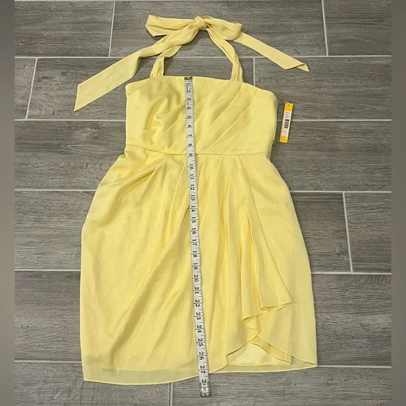 NWT! Alice + Olivia Yellow Silk Taryn Twisted Halter Cocktail Dress. Size Small. - Picture 9 of 13